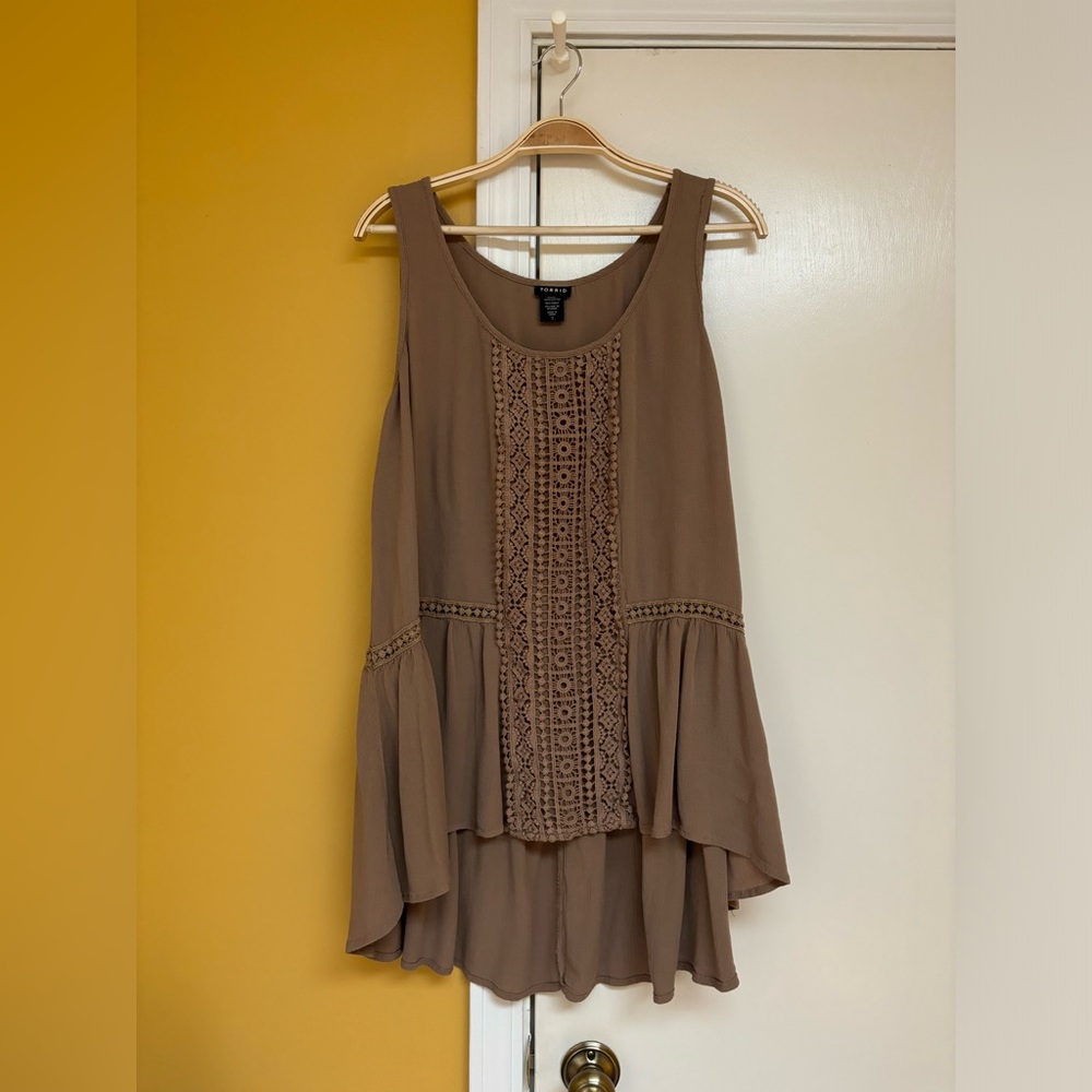 torrid Taupe Crochet-Front Tiered Tank